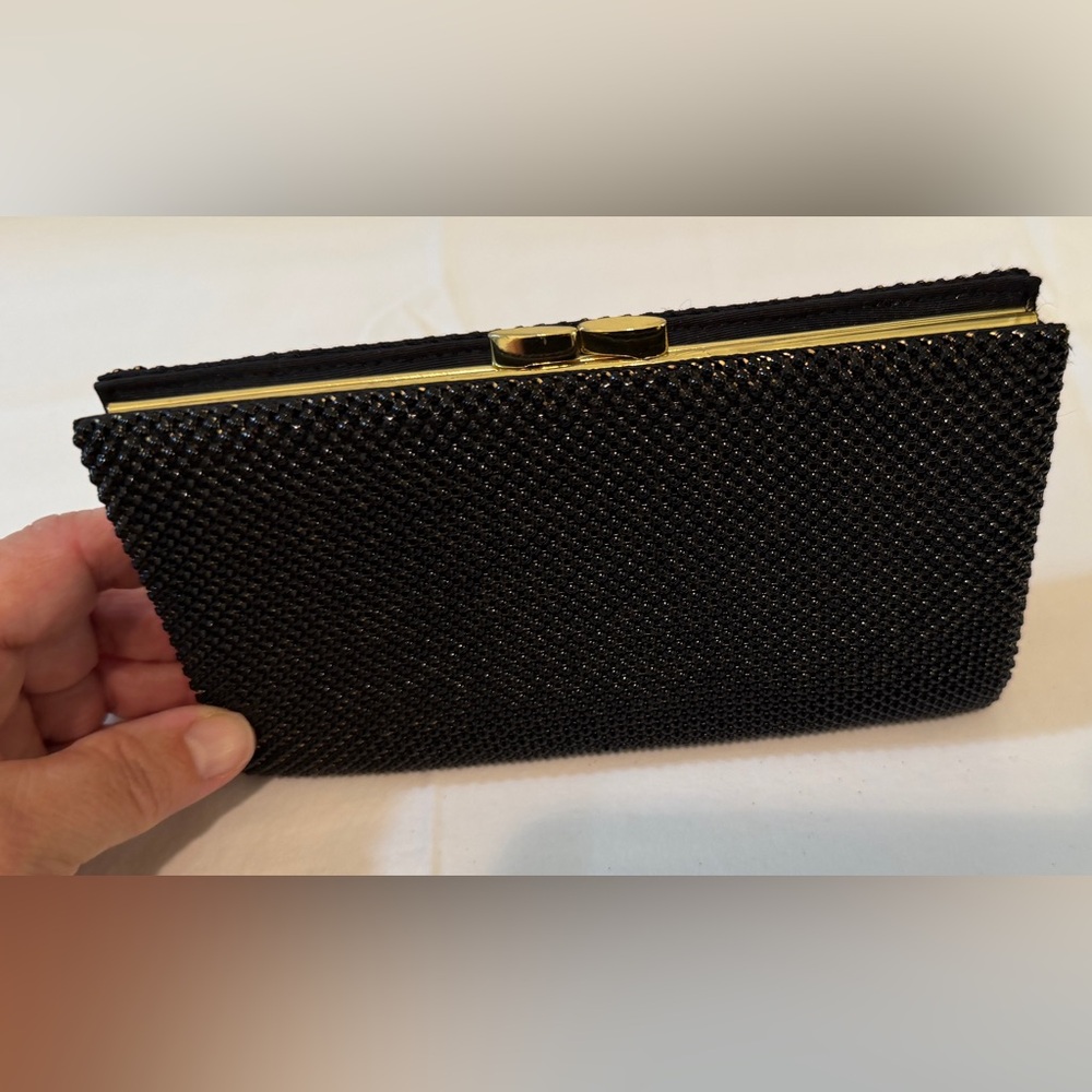 Elegant Black Clutch with Gold Toned Accents - Evening Wear - Picture 3 of 9